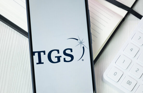 New York, USA - 30 June 2024: TGS Logo on Phone Screen, Company Icon
