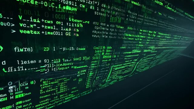 Abstract Digital Code Display with Illuminated Green Text