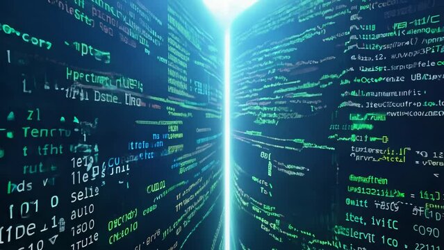 Abstract Digital Code Display with Illuminated Green Text