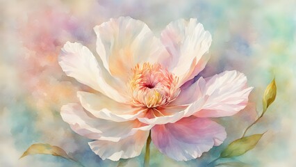 Fototapeta premium Watercolor Peony in Soft Pastel Hues