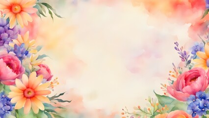 Fototapeta premium Watercolor Floral Frame with Soft Pastel Background