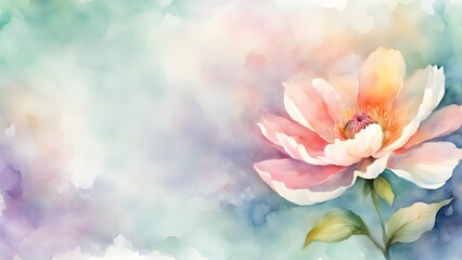 Fototapeta premium Delicate watercolor peony in soft pastel hues with a dreamy ethereal background.