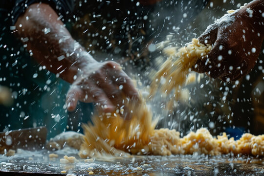 Action shot of sope being formed by hand.