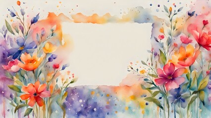 Obraz premium Watercolor floral frame with a splash of vibrant colors