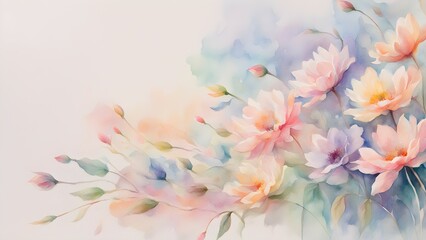 Fototapeta premium Watercolor Floral Arrangement with Pastel Blooms and Delicate Foliage