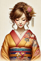 日本画（Japanese painting）／美人画　美女　着物　anime　イラスト