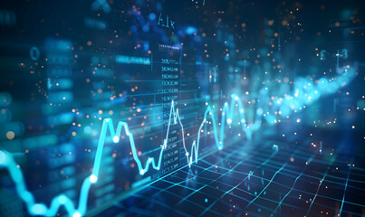 Obraz premium Abstract digital financial chart with data visualization and technological elements, representing stock market trends and investments.