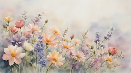 Watercolor Floral Illustration with Pastel Colors and Soft Textures