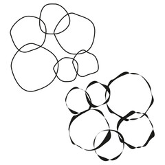 Abstract line circles. Black white sketch. Modern vector art. Freeform shapes drawing.