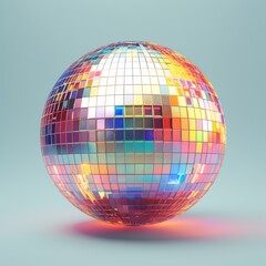 Obraz premium shiny colourful disco ball, minimalistic on a turquoise background with a rainbow reflection