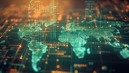 Digital World Map with Data Connections