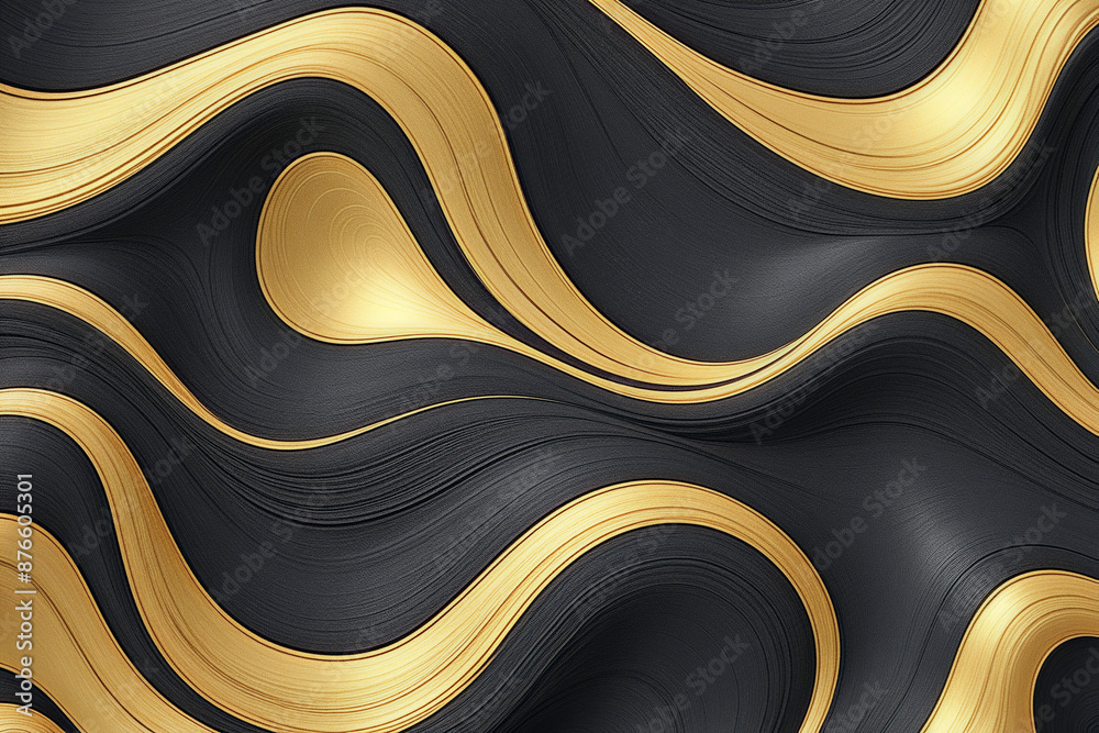 Wall mural black gold lines wave flow simple style abstract background