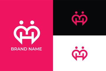 illustration of a heart symbol, H letter Couple logo design with Love heart logo Romantic Dating Valentines, H  Love heart people dancing icon logo, Heart Care Logo Charity Foundation, happy young 