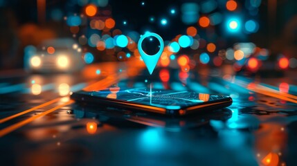 Point on smartphone with gps navigator icon and map, Generative Ai.