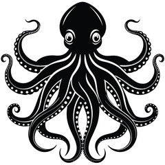 Octopus Silhouette vector illustration black and white