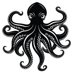 Octopus Silhouette vector illustration black and white