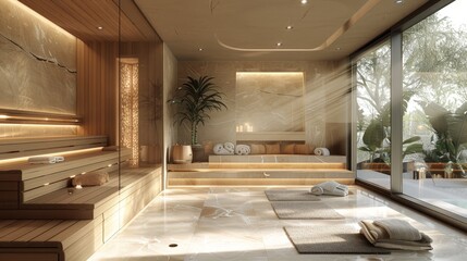 Obraz premium Luxurious Spa Interior with Elegant Sauna, Exuding Tranquility and Style