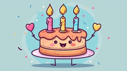 Cute Pencil character cartoon vector with three candles holding a trilayer cake back to school8,