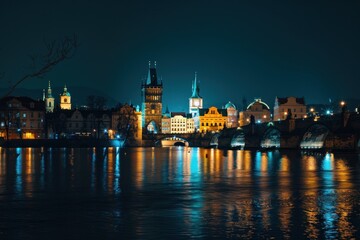 Night View of Charles Bridge in Prague