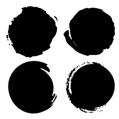 Black ink circles. Abstract brush strokes. Artistic round shapes. Vector illustration.