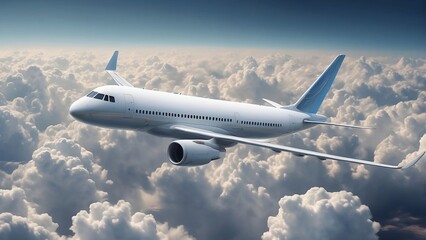 Obraz premium airplane in the clouds,airplane in the sky,A picture of an airplane flying in a cloud-filled sky. High definition, clearly focused