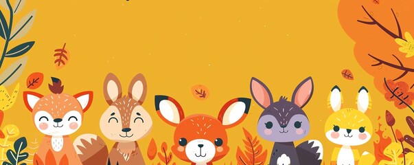 animal vector flat design front view forest creatures theme animation vivid