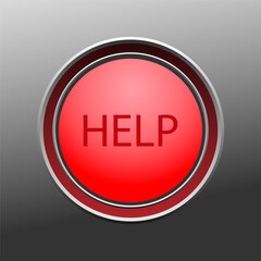 Red help button on metal. Vector illustration