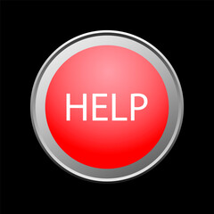 Red help button on metal. Vector illustration