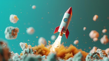 Doing business with good ideas It's like having a rocket aimed at the target clearly and quickly. illustration in 3D style