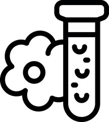 Line art icon of a test tube analyzing a flower sample, representing scientific research and experimentation