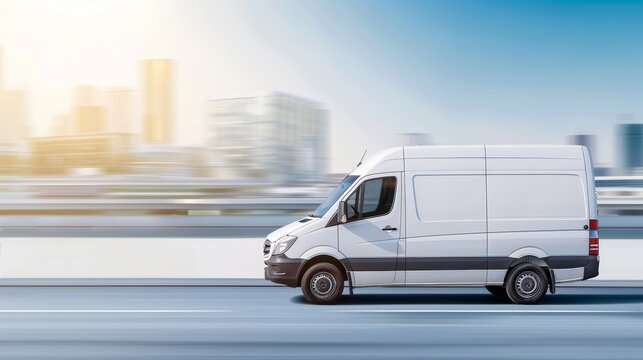 Quick dispatch vehicle, emphasizing speed and reliability, state-of-the-art design for fast delivery services, urban landscape in background