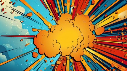 Comic book-style invitation with a dynamic explosion background, superhero theme, party details section