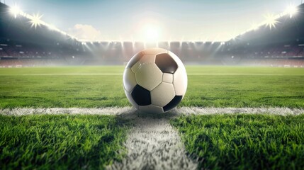 Soccer Field with Soccer Ball on Green Grass: Football Field Background