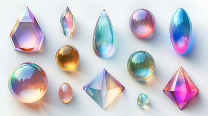 Transparent Hologram element set white background isolated