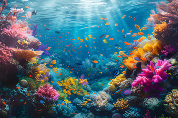 A coral reef with vibrant marine life