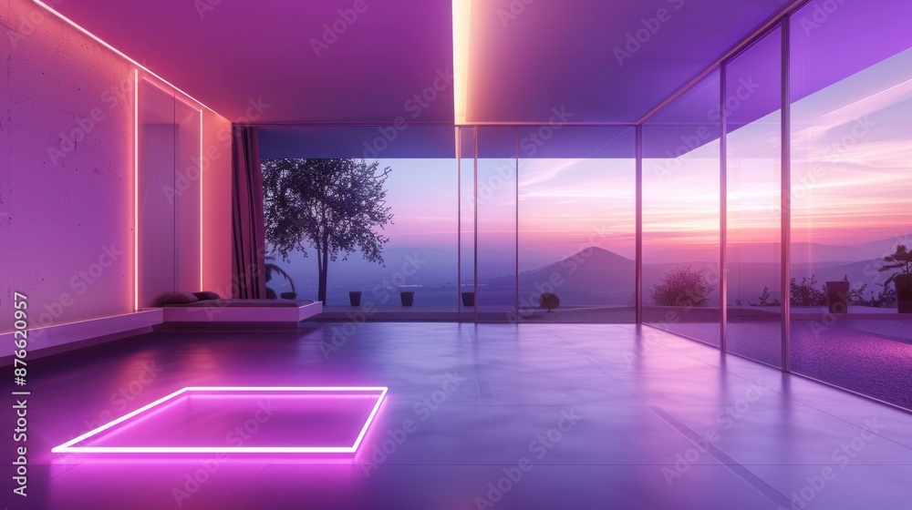 Canvas Prints Modern Minimalist Interior with Sunset View