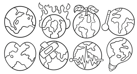 Hand drawn set of earth doodle. Vector illustration isolated on white background.