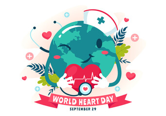 World Heart Day Vector Illustration on 29 September to Raise Awareness About the Importance of Health, Care, and Disease Prevention in the Background