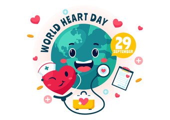 World Heart Day Vector Illustration on 29 September to Raise Awareness About the Importance of Health, Care, and Disease Prevention in the Background