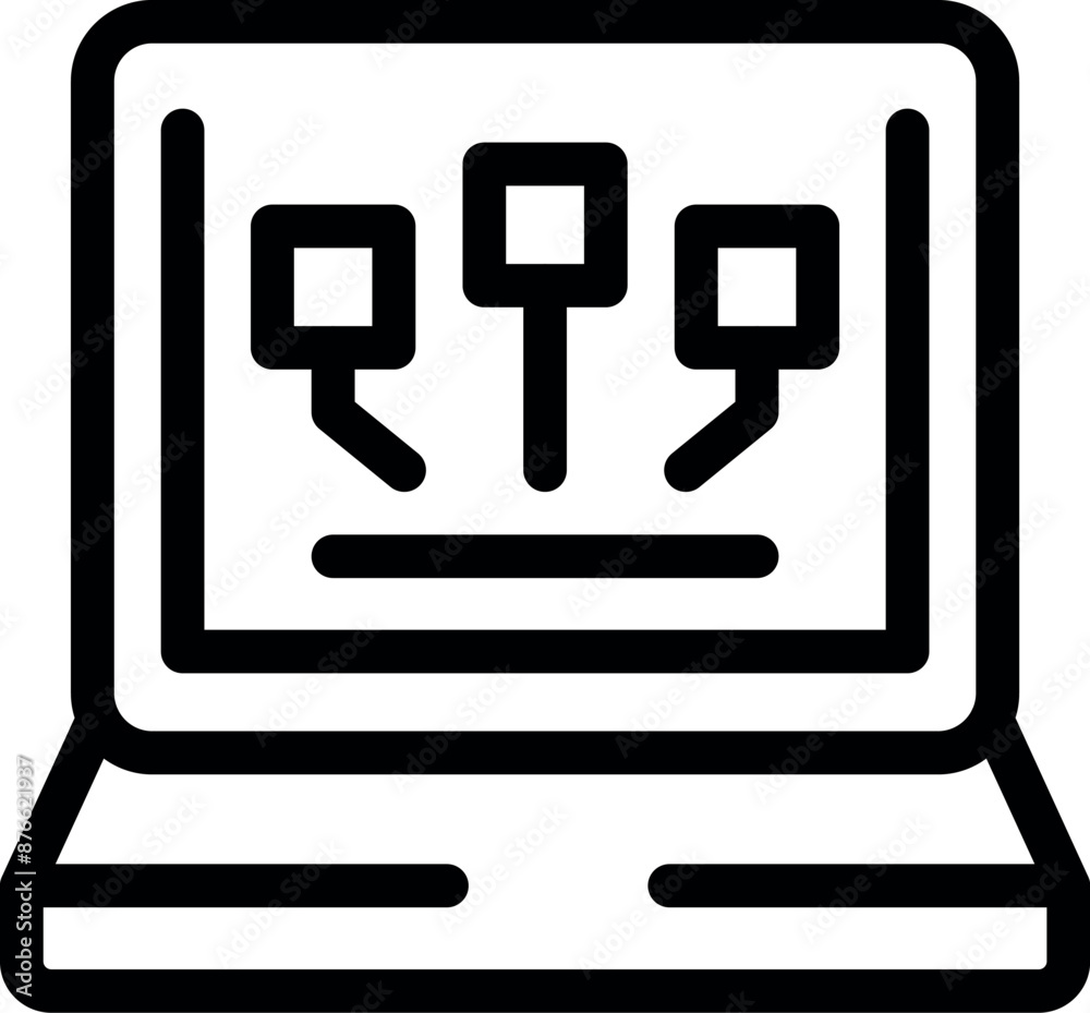 Poster simple icon of a laptop showing blockchain network monitoring system