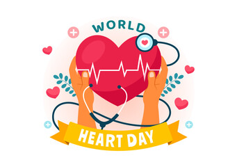 World Heart Day Vector Illustration on 29 September to Raise Awareness About the Importance of Health, Care, and Disease Prevention in the Background