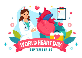 World Heart Day Vector Illustration on 29 September to Raise Awareness About the Importance of Health, Care, and Disease Prevention in the Background