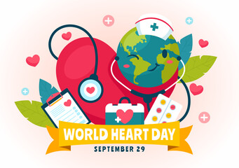 Fototapeta premium World Heart Day Vector Illustration on 29 September to Raise Awareness About the Importance of Health, Care, and Disease Prevention in the Background
