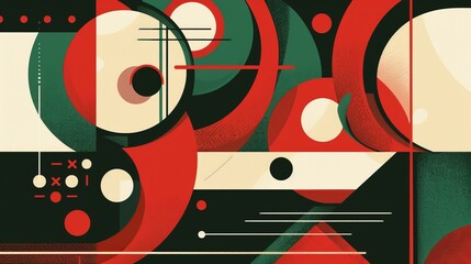 Obraz premium Fun Abstract red and green Bauhaus Christmas card design stock illustration8,vahid.jpeg, Fun Abstract red and green Bauhaus Christmas card design stock illustration