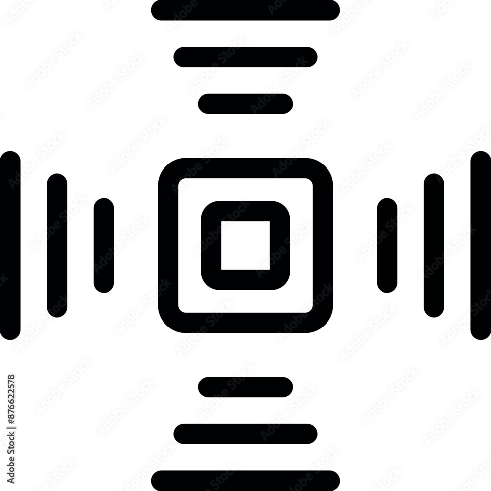 Poster simple black and white icon of a square transforming into vertical and horizontal lines, representin