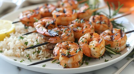 Grilled Shrimp Skewers with Rice and Parsley
