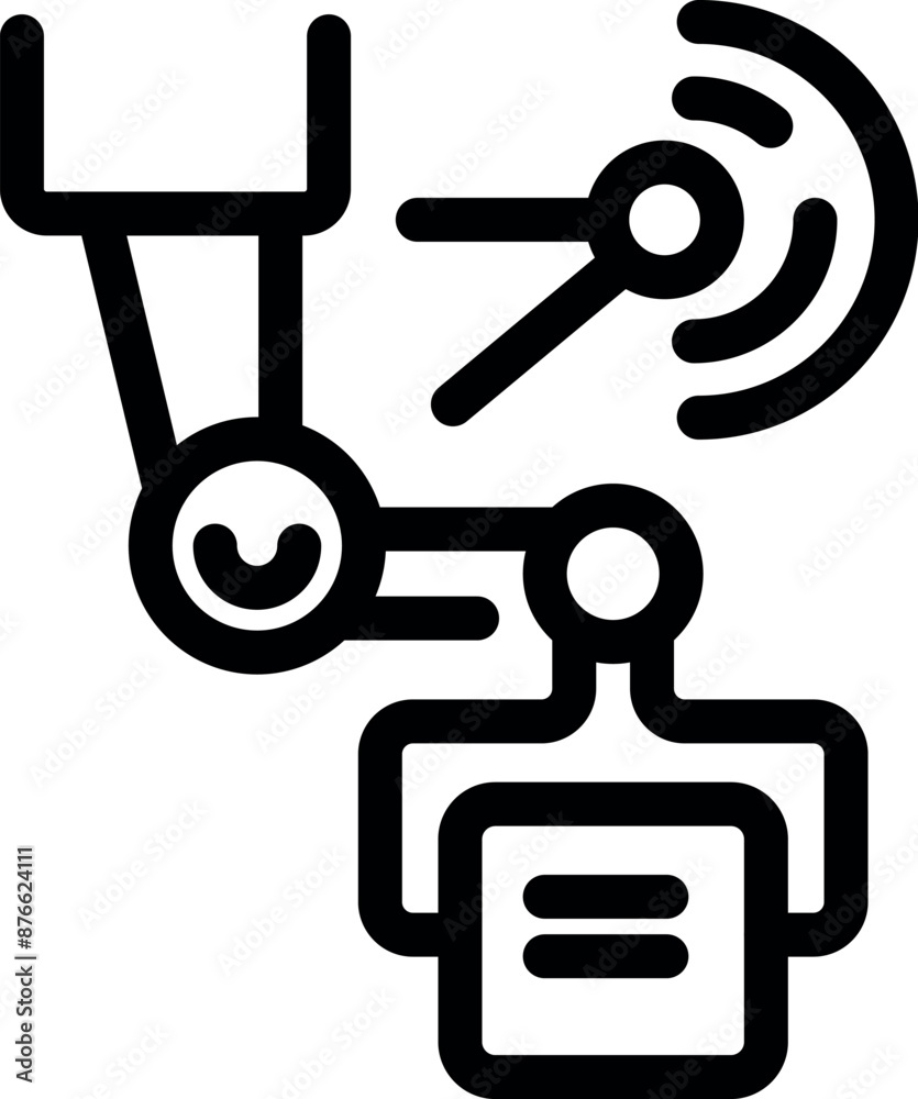 Poster robotic arm scanning a document with a sensor, representing automation and technological advancement
