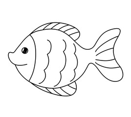 Hand drawn line continuous fish isolated on transparent background. cartoon style vector illustration.