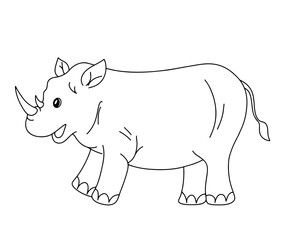 Hand drawn line continuous rhinoceros isolated on transparent background. cartoon style vector illustration.
