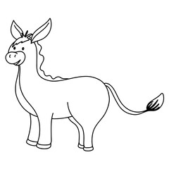 Hand drawn line continuous donkey isolated on transparent background. cartoon style vector illustration.